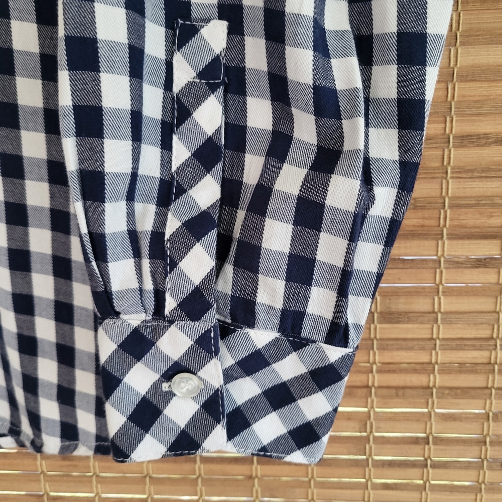 Lulu-B Long Sleeve Gingham Pullover Collared Blouse, Navy Blue and White Size L - Picture 5 of 12